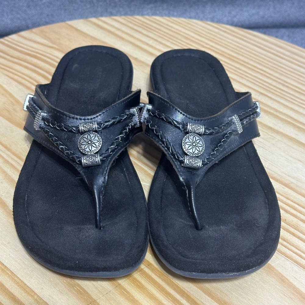 Minnetonka Black Leather Braided Concho Thong Sandals Womens 9 70000